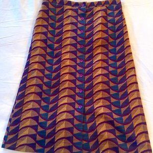1960s CACHAREL geometric pattern A-line skirt 30-31 inch waist. Made in France